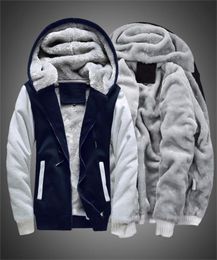 Men Zipper Hoodies Jacket Men Winter Warm Coat Fur Lined Fleece Hoodies Male Hooded Sweatshirt Colorblock Jackets for Men 2011276968629