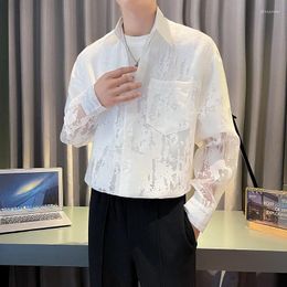 Men's Casual Shirts Men Summer Hollow Organza See Through Long Sleeve Vintage Loose Beach Sunscreen Oversize Blouses Party Dress Shirt