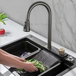 Kitchen Faucets Faucet 4 Modes Waterfall Grey Sink Cold Pull Out Mixer Sprayer Head Flying Tap Single Hole Deck Mounted