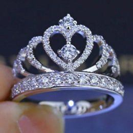 Vecalon 2016 Female Crown ring 5A Zircon Cz 925 Sterling Silver Engagement wedding Band ring for women