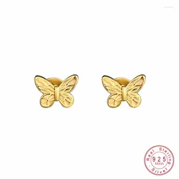 Stud Earrings Real 925 Sterling Silver 1PC Butterfly Women Exquisite Sweet Gold Plated Jewelry Gift