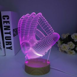Lamps Shades Wooden Baseball Glove 3D LED Night Light 7 Colors Touch Optical Illusion Action Figure Cosplay Model 3d Lamp Decoration Toy Y240520XPIO