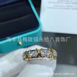 Designer Brand 16 Stone Coloured Cross Ring High Version Fashion Style Layered