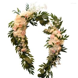 Decorative Flowers 2Pcs Artificial Wedding Arch Fake Rose Eucalyptus Garland Drapes Decorations Floral Welcome Board Flower