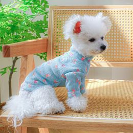 Dog Apparel Blue Floral T-shirt Shirt Cute Spring Pet Clothes Puppy Bottoming Costume