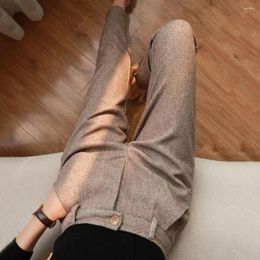Women's Pants Casual Suit Herringbone Print High Waist Slim Fit Thick Warm With Pockets For Formal Commute Women