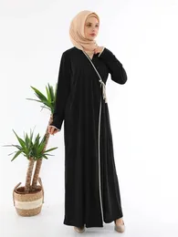 Ethnic Clothing Fashion Muslim Dress Women Abaya Dubai Turkey Solid Color Lace-up Long Sleeve Hijab Dresses Casual Kaftan Robe Elegante