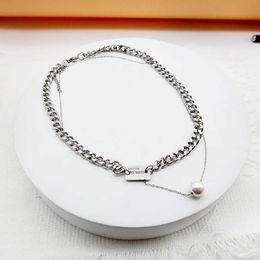 Light Luxury and Niche Korean Version Simple Double-layer Letter Square Pearl Necklace for Women Ins Hip-hop Cold Style Collarbone Chain