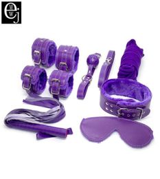 EJMW Sex Toy For Couples Cosplay 7pcsSet Plush Leather Whip Eye Mask Hand Rope Legs Mouth Gag BDSM Bondage ELDJ37 Y181024055808879