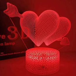 Lamps Shades USB Powered LED 3D lamp illusion night light I love you gadget heart 16 Colors changing Bedroom desk lamps for Home Decoration Y2405206SAK