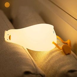 Lamps Shades Cute Duck LED Night Lights Silicone Cartoon USB Rechargeable Touch Lamps Bedroom Nightlight for Kids Children Baby Gift Dropship Y240520T4A9