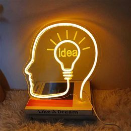 Lamps Shades New Good Idea Head Neon Sign Creative Head 3D Carved Luminous Light Plate USB Hanging Decoration Room Accessories luz led Office Y240520MVMQ