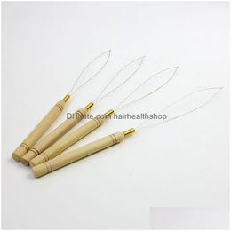 Hair Tools Pling Needle Loop Threader Wooden Handle Needles For Micro Bead Human Extensions In Stock Drop Delivery Products Accessorie Dhs7G