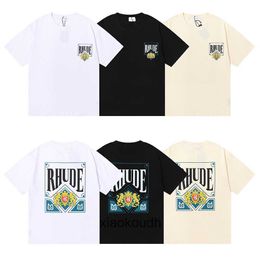 Rhude High end designer T shirts for Chaopai Poker Card Printed Short sleeved T-shirts for men and women High street half sleeves With 1:1 original labels