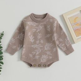 Rompers CitgeeAutumn Infant Baby Girls Winter Knit Bodysuit Long Sleeve Crewneck Leaf Print Sweater Jumpsuit Clothes