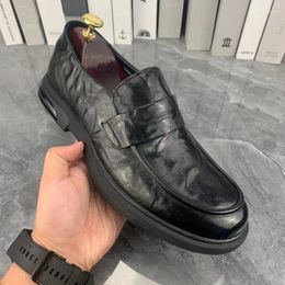 Casual Shoes British Style Platform Luxury Leather Slip-on Men's Loafers Spring Autumn Designer Soft Sole Business Formal
