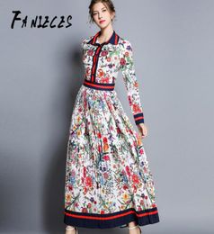 Sexy Long Sleeve Autumn Women runway summer Dress Turndown Collar Vintage Print maxi ALine Dresses streetwear drop MX2003713389