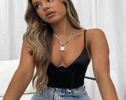 Women Sexy Black Corset Tops Streetwear Spaghetti Straps Bodycon V Neck Camis Punk Casual Summer Basic Cropped Camisoles Women034685850