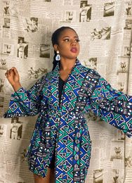 Ethnic Clothing African Printing Dress Women's Fashion Kimono Cardigan Coat Dashiki Geometric Belt Plus Size Retro Christmas Robe