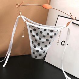 Women's Panties Sexy Lace-up Transparent Underwear With Low Waist Lace Edge Printed Polka Dot Beads Binding Thong Japanese T-style