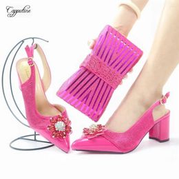 Dress Shoes Fuchsia Woman And Purse Bag Set African Ladies Pumps High Heels Sandals Matching With Clutch Handbag Escarpins Femme GL20