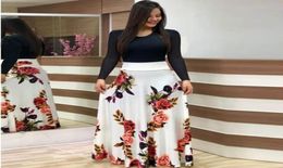 2019 popular European and American flower print color blocking long sleeve dress long short skirt women039s dress plus size WGL8403767