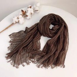 Scarves Men/Women Spring/Summer Cotton Linen Brown Versatile Striped Scarf