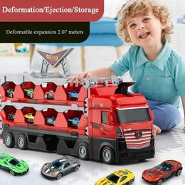 Diecast Model Cars Multi-track Folding Deformation Ejection Large Truck Alloy Sports Racing Car Model Can Storage Inertial Transporter Toys Gifts Y2405201RCC