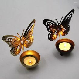 Candle Holders Wrought Iron Butterfly Cup Holder Stable Base Hollow Design Stand Decorative Candlestick Ornaments