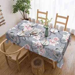 Table Cloth Chinoiserie Birds In Grey Tablecloth 54x72in Soft Protecting Indoor/Outdoor