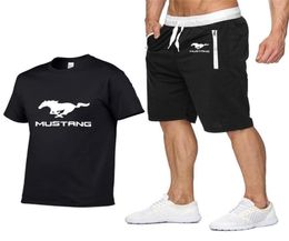 Mens Short sleeve Mustang car Logo Summer Mens t Shirt Harajuku TShirt high quality Cotton T Shirts shorts suit 2Pcs Sportswear T7104832