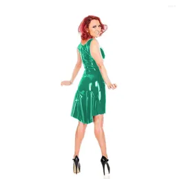 Casual Dresses Women PVC Leather Sleeveless Tank Dress High-Low Stretch Sexy Low Neck Faux Latex Shiny Slim Party Clubwear Custom