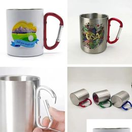 Mugs Ups Wholesale10Oz Sublimation Carabiner Handle Cups White Or Sier Coated For Outdoor Stainless Steel Water Bottles 828 Jj Drop De Dhyr1