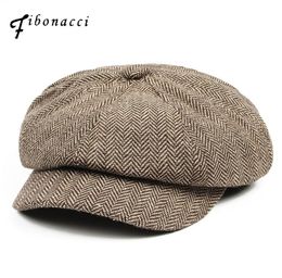 Fibonacci 2017 New Wool Blend Newsboy Cap High Quality Beret Retro Striped Octagonal Hat for Men Women Hats S10201842072