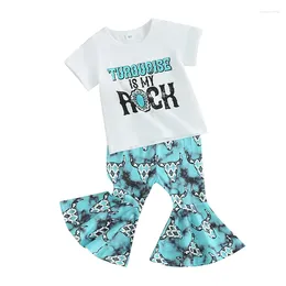 Clothing Sets Baby Girl Letter Print Short Sleeve T-Shirt And Elastic Floral Flare Pants Summer Cute Clothes 2 Piece Outfits