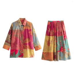 Work Dresses 2024ZAR Spring/Summer Women's Clothing Style Versatile European And American Printed Shirt Casual Half Skirt
