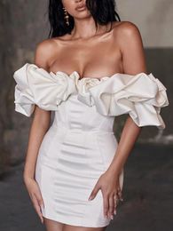 Solid Off Shoulder Short Gown Dress Sexy Bodycon Spliced Strapless Mini Dresses High Waist Slim Club Robes 240513