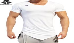 Body Engineers Fashion Men Summer Quick Drying V Neck Short Sleeve Men 039S Gyms Stretch Bodybuilding Clothing Fitness Casual 6940295