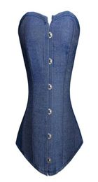 Women Blue Denim Jeans Overbust Corset Plus Size S6XL Classic Laceup Plastic Boned Bustier Lingerie Night Out Clubwear Cosplay O1652553