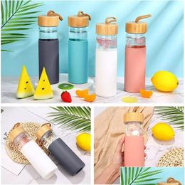 Tumblers Ups 500Ml 17Oz Borosilicate Glass Water Bottle Drinking Tumbler Cups Insated With Bamboo Lids And Sile Protective Sleeve Drop Dh206