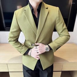 Men's Suits High Quality Summer Thin Blazer Jackets For Men Clothing 2024 Fashion Buckle Design Slim Fit Casual Suit Coats Tuxedo Formal 3XL