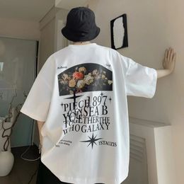 Men T Shirt Floral Print Anime Gothic Oversized Shirts Short Sleeve Tees Y2k Punk Vintage Streetwear Summer Harajuku Tops 240508