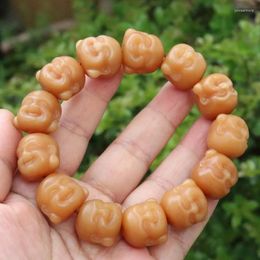 Link Bracelets Live Stream Supply18-20MM Weathered Yellow Bodhi Pole Carved Maitreya Bracelet Old Seed Root Buddha