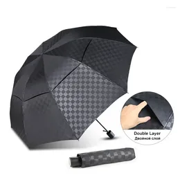 Umbrellas Big Umbrella Double Layer Dark Rain Grid Women Men 3Folding 10K Windproof Business Parasol Family Travel Paraguas