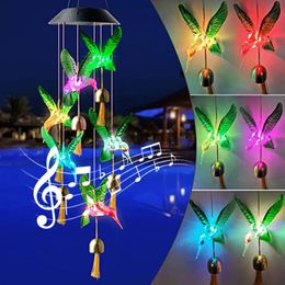 LED Colour solar wind chime crystal hummingbird waterproof outdoor wind chime solar light 240518