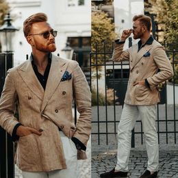 Summer Cotton Linen Mens Jacket Peaked Lapel Ceremony Groom Wear Party Birthday Tuxedos Only Top
