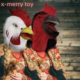 Party Supplies Latex Rooster Animal Head Mask Halloween Costume Cosplay Headgear Props Novelty Plush Red White Chicken