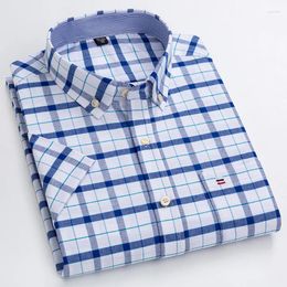 Men's Casual Shirts Cotton Summer Oxford Short Sleeve Plaid Soft Regular Fit Formal Dress Shirt Social Blouse Male Clothes Size 7X