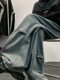 Men's Jeans 2024 Male Denim Pants Patchwork Loose Washed Trousers Wide Leg Pant Casual Oversize Streetwear Hip Hop Harajuku B111