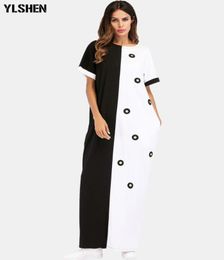 African Dress Vintage Polka Dot White Black Printed Retro Bodycon Women Summer Short Sleeve Plus Size Long Maxi Dress Muslim5623807